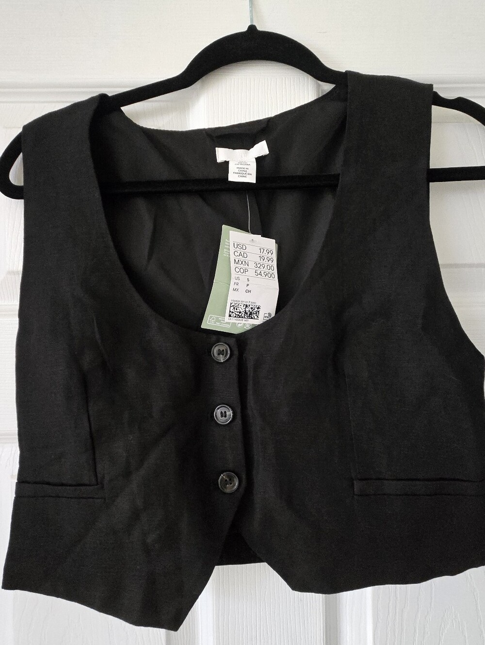 H&M, Classic Black Women's Button-Front Vest, Size Small, NWt
